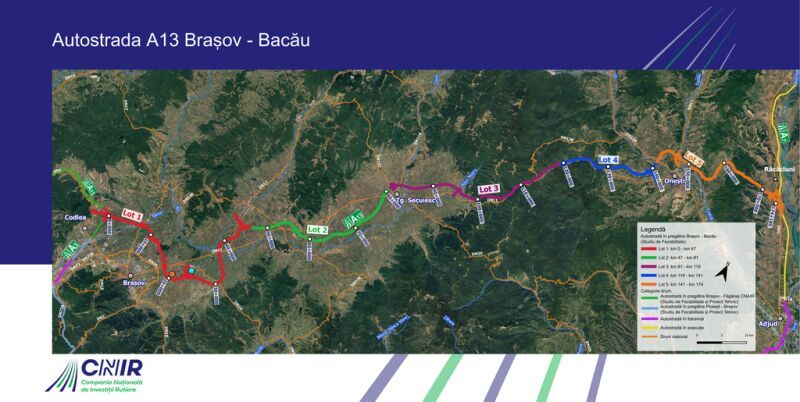 Autostrada A13 Brașov-Bacău împărțită în cinci loturi
